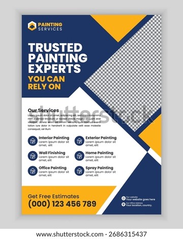 Professional painting services flyer and poster design template for interior and exterior painting, home renovation, residential, commercial painting, and wall repair services.