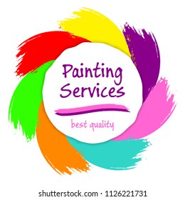 Professional Painting Services Logo. Abstract Hand Painted Colorful Textured Ink Brush On White Background. Vector Illustration EPS10.