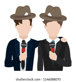 professional partner journalists with hat and clothes