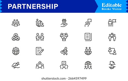 Conjunto de iconos de Profesional Partnership en estilo de Vector con símbolos de colaboración, trabajo en equipo y Acuerdo empresarial