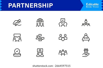 Conjunto de iconos de Profesional Partnership en estilo de Vector con símbolos de colaboración, trabajo en equipo y Acuerdo empresarial