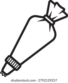 Professional Pastry Bag with Decorative Tip Vector Icon for Baking Recipes, Dessert Menus, Culinary Websites, Food Bloggers, Pastry Shops, Wedding Catering, Cake Decorating Guides, Dessert
