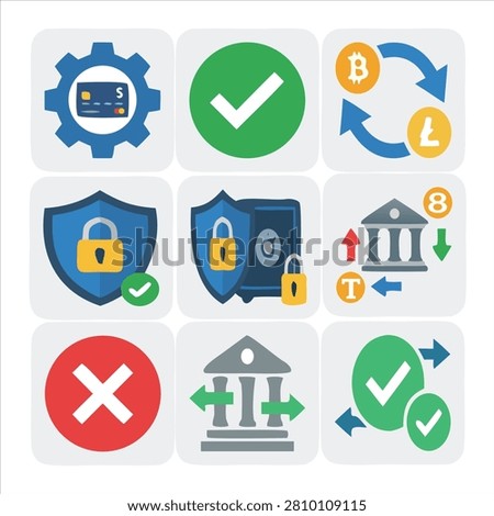 Professional payment and checkout icon set featuring secure transactions credit cards digital wallets invoices billing and confirmations.
