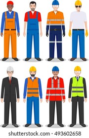 Professional people concept. Set of different detailed illustration of worker, repairman, builder and engineer in flat style on white background. Vector illustration.