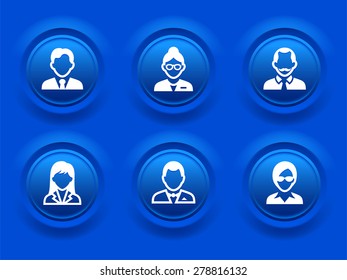 Professional People Face Set  on Blue Round Buttons