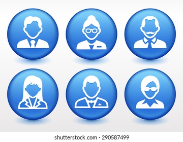 Professional People Face Set  on Blue Round Buttons