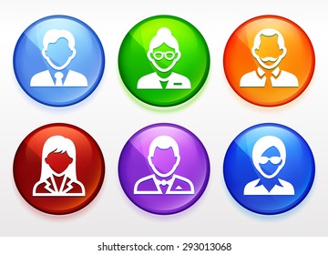 Professional People Face Set  on  Color Round Buttons
