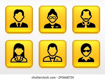 Professional People Face Set  on Yellow Square Buttons