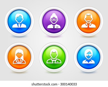 Professional People Face Set  on  Color Round Buttons