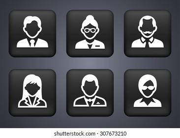 Professional People Face Set  on Black Square Buttons