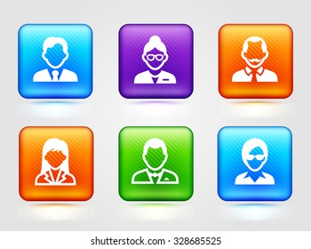 Professional People Face Set  on Color Square Buttons
