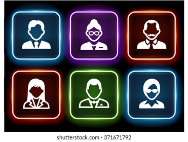 Professional People Face Set  on Multi Color Square Buttons
