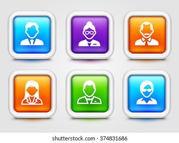 Professional People Face Set  on Multi Color Square Buttons