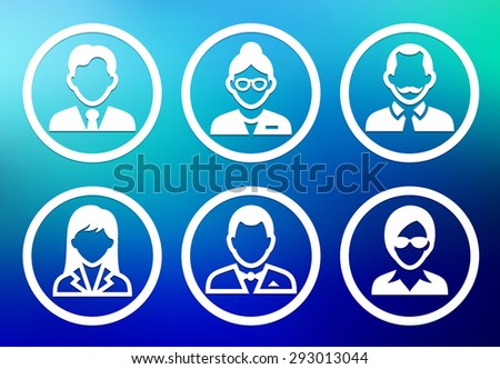 Professional People Face Set  on Blue Round Buttons
