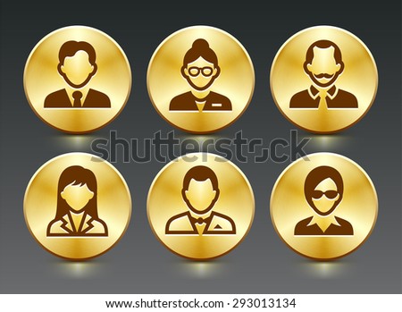 Professional People Face Set  on Gold Round Buttons