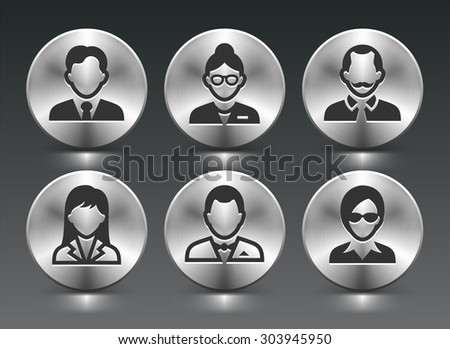 Professional People Face Set  on Silver Round Buttons