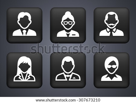 Professional People Face Set  on Black Square Buttons