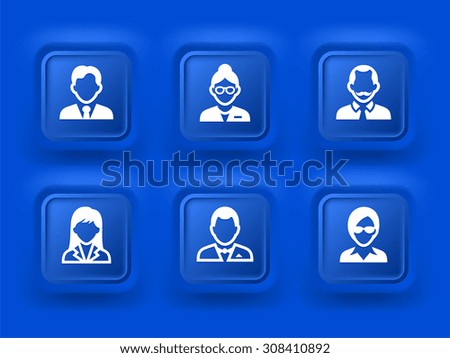 Professional People Face Set  on Blue Square Buttons