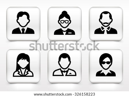 Professional People Face Set  on White Square Buttons
