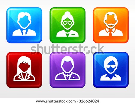 Professional People Face Set  on Color Square Buttons
