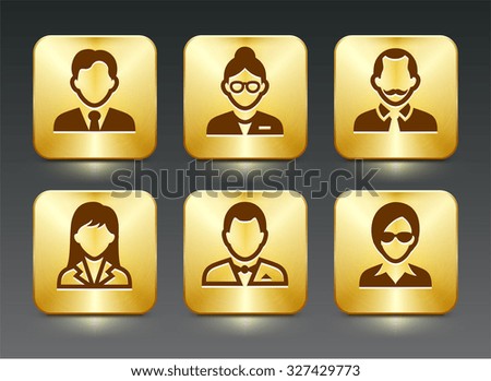 Professional People Face Set  on Gold Square Buttons