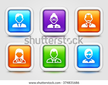 Professional People Face Set  on Multi Color Square Buttons