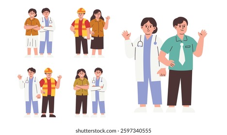 Professional People with Various Occupations for Labor Day Poster, Teacher, Engineer, Doctor