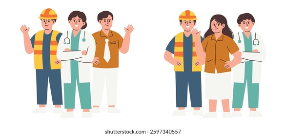 Professional People with Various Occupations for Labor Day Poster, Teacher, Engineer, Doctor