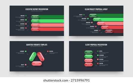 Desempenho Profissional 4 5 3 Opção Infográfico Apresentação Layout Pacote. Conjunto de ilustrações do vetor do modelo de quadro do diagrama de cinco três etapas do plano criativo.