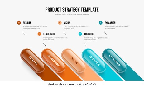 Professional Performance Frame Template Vector Illustration. Consulting Development 5 Element Diagram Slide Design. Sales Plan Five Option Infographic Slideshow Layout.