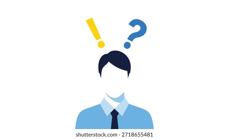 Professional person with puzzled expression and symbols above head