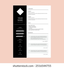 CV personal de Profesional CV en Plantilla de diseño blanco negro