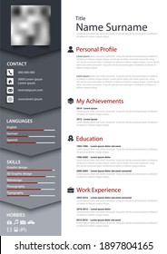 Professional personal resume cv with bookmarks in blue gray design