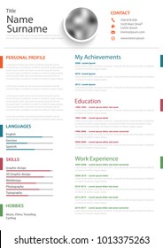 Professional personal resume cv with colored bookmarks on white background