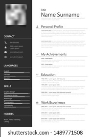 Professional personal resume cv in gray white design
