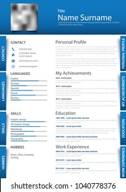 Professional personal resume cv with labels in blue white design