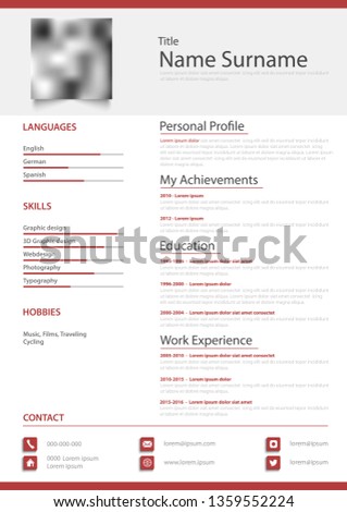 Professional personal resume cv in simple red white design