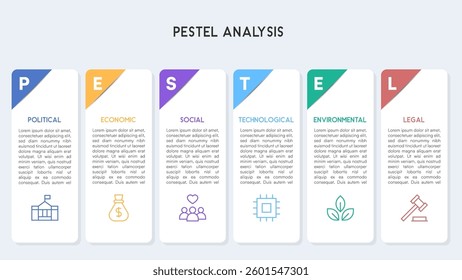 Professional PESTEL Analysis Infographic with 3D Effect Boxes Vector Illustration