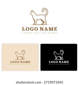 Logotipo de la marca de mascotas de Profesional con el ícono del gato de cola rizada. Ideal para el aseo de mascotas, identidad boutique y productos de bienestar.