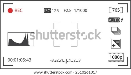 Professional photo camera app screen. Viewfinder icons