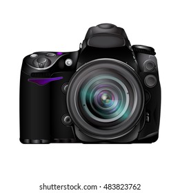 Professional photo camera dslr realistic vector icon isolated on white background