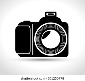 professional photo camera with flash white background design graphic