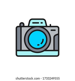 Professional photo camera flat color line icon. Isolated on white background
