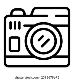 Professional photo camera icon outline vector. Capture images device. Paparazzi shooting camera