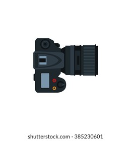 Professional Photo Camera Top View. Vector Illustration