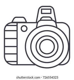 professional photo camera  vector line icon, sign, illustration on background, editable strokes