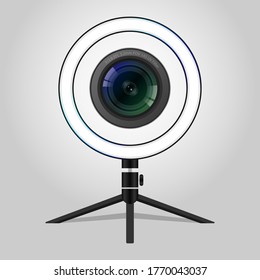 Professional Photo Ring Light icon Photostudio Light with Led ring and stand Vector Illustration