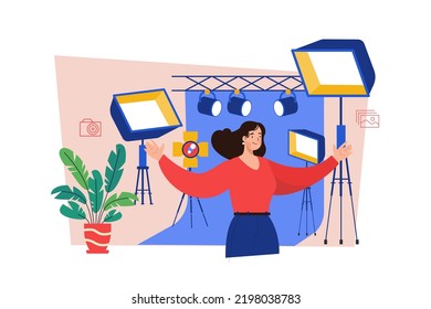 Professional photo studio lighting equipment and lights Illustration concept on white background