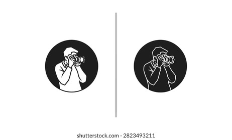 Professional photographer with camera icon in circular frame for portfolio