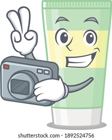 a professional photographer cleansing foam cartoon picture working with camera